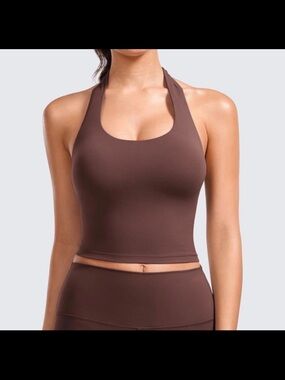 Women's Brown Halter Crop Sports Tank - Brand